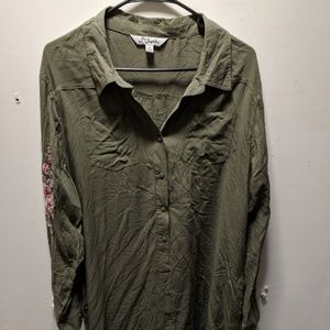 Embroidered Collared Shirt Dress